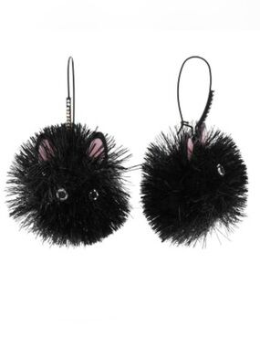 Betsey Johnson  Black Fuzzy Pom-Pom Earrings